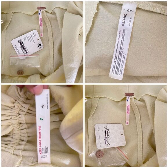 New Free People Paper Bag Waist Tapered Tie Waist Trousers Size XS Yellow 8-12 - Picture 12 of 16